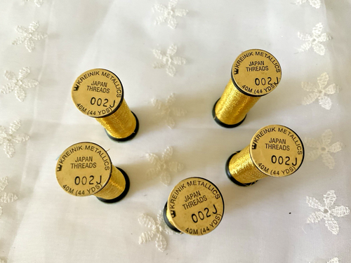 Kreinik Needlepoint Fibers Threads Lot of 5 Spools Gold #002J Japan Thread New - Picture 2 of 2