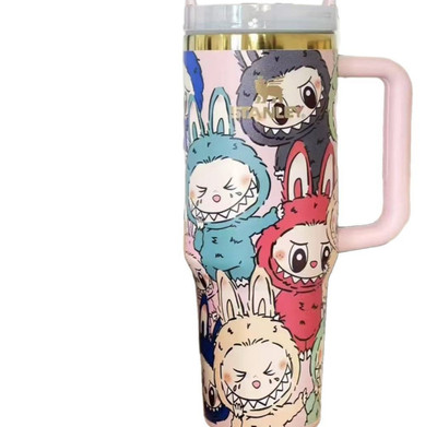POP MART Trinkbecher mit Strohhalmdeckel isolierte Edelstahl-Wasserflasche 40ozS