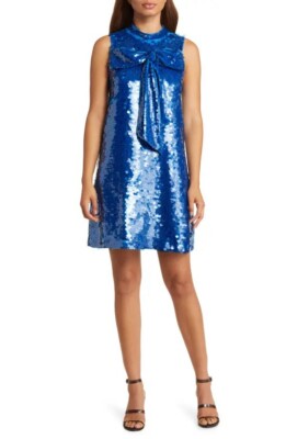 CIEBON Womens Large Blue Anita Bow Sequin Sleeveless Mini Cocktail Party  Dress | eBay