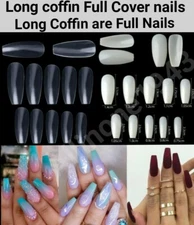 100/600/1200 Pcs Long Coffin Full Cover False Nail Tips Press on Nails - Jargod