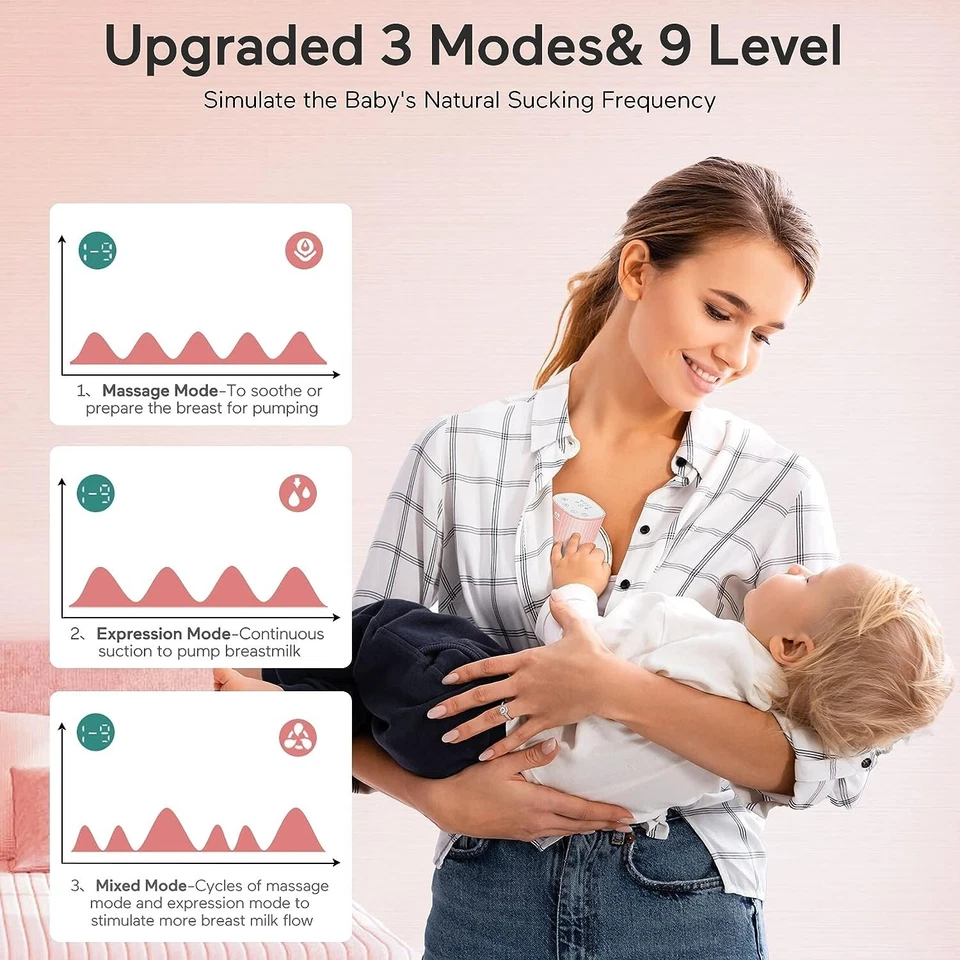 Extractor de leche portátil manos libres eléctrico succión alimentación de leche 3 modos NUEVO Foto 4 de 4