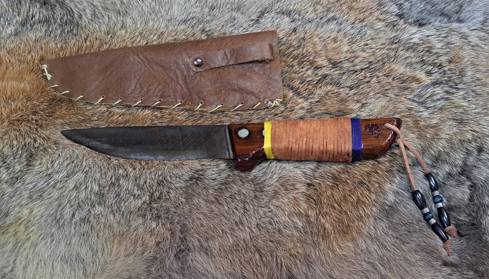 Handcrafted Native American Hunting Knife with Handmade Leather Sheath