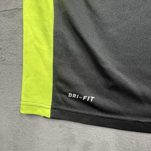 Nike Dri Fit Tee Men Small Athletic Cut Shirt Black Green Swoosh Athleisure Top - Picture 6 of 10