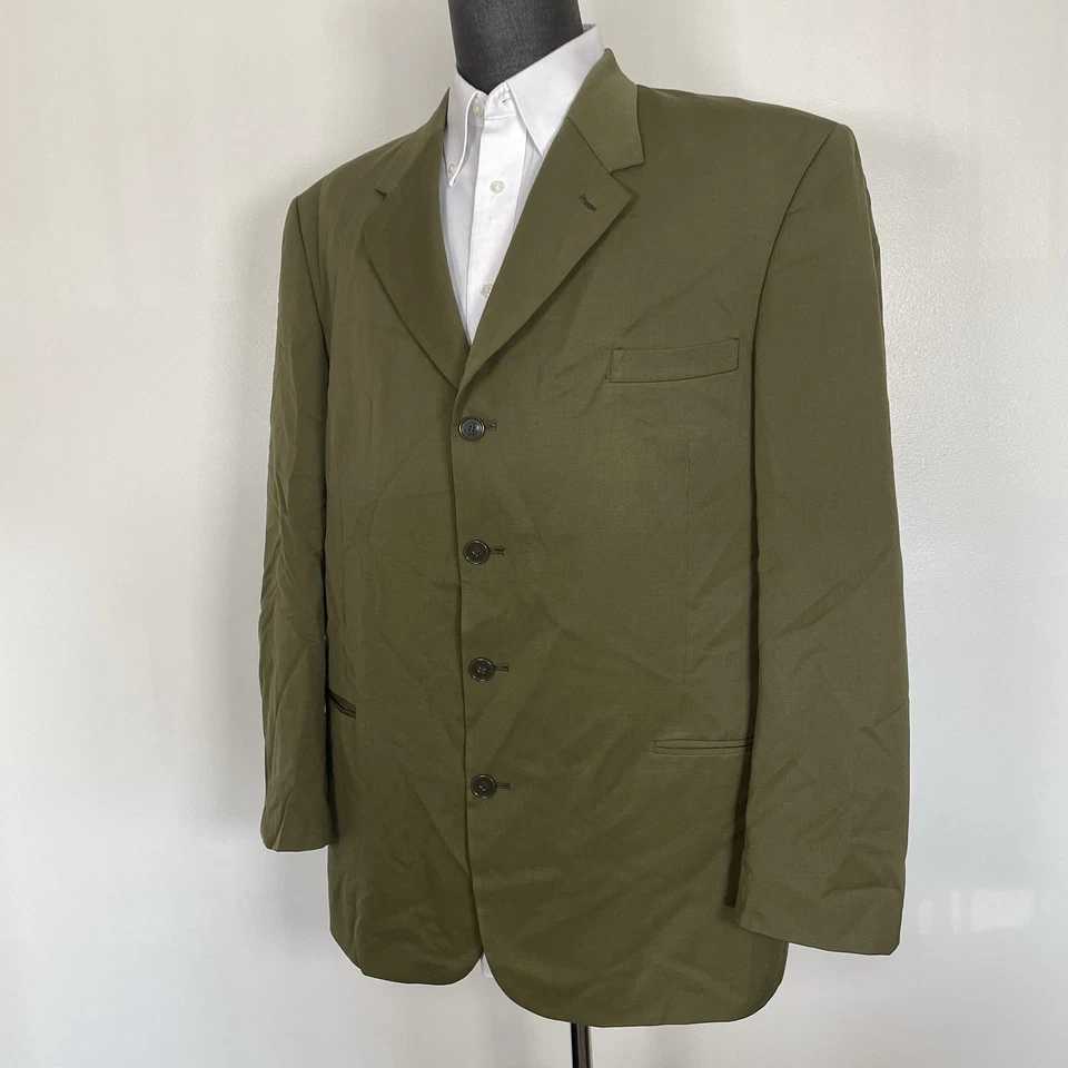 Abrigo deportivo Raspinni para hombre 44R verde oliva lana maciza cuatro botones Foto 4 de 4