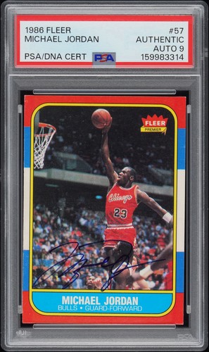 1986 Fleer Michael Jordan #57 Rookie. On Card Auto. PSA!! Bold Ink