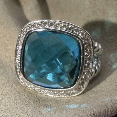 David Yurman 925 Sterling Silver Blue Topaz   albion 14mm ring size 6.5