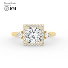 Princess Diamond Trilogy Ring 18k Yellow Gold Labgrown 3.50 Ct Solitaire