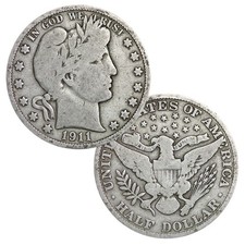 USA 1892-1915 Barber Half Dollar 90% Silver Coin Average Circulated Random Date