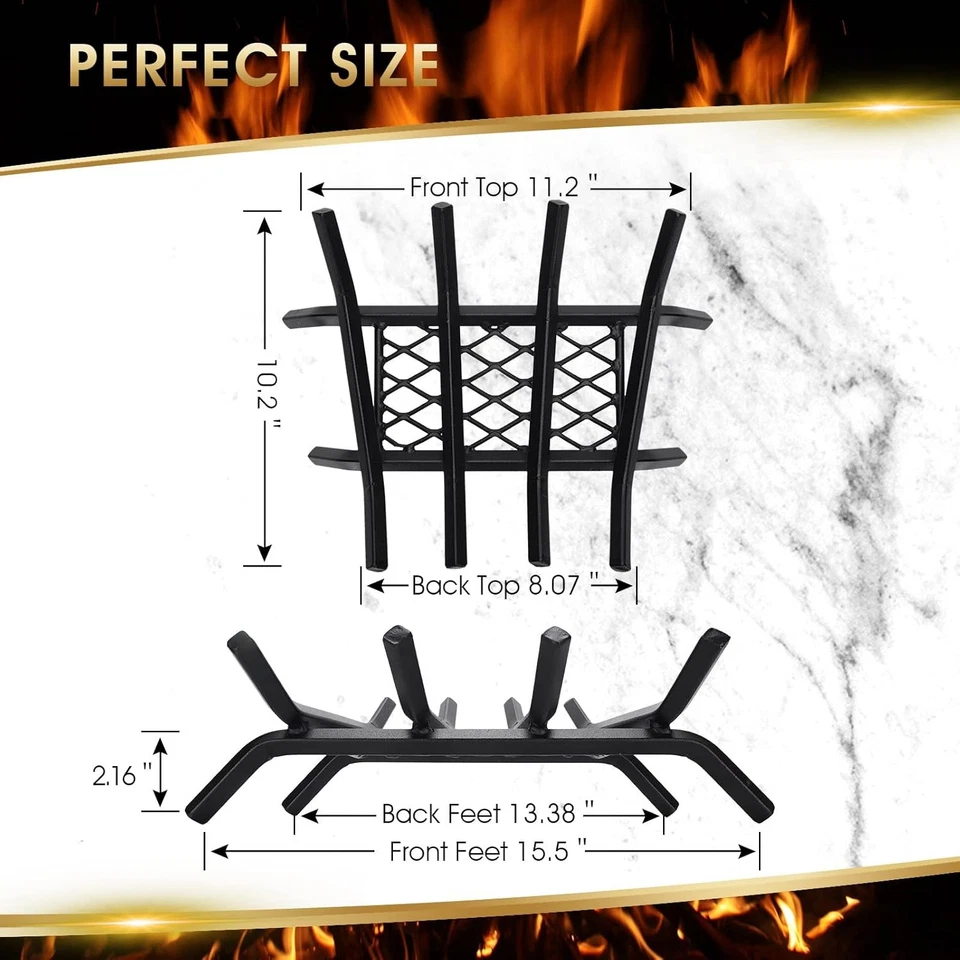 Rejilla de chimenea con retenedor de brasas, chimenea hogar estufa de leña estante de combustión  Foto 3 de 4