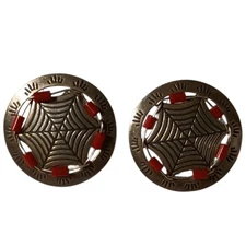 Deceased TONY KYASYOUSIE Hopi STERLING Silver Coral Concho  Earrings 