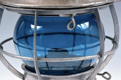 Antique Dressel Arlington NJ Railroad Lantern w/ Blue Globe Early