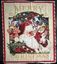 Vtg Cranston VIP Merry Christmas Santa Sleigh Fabric Panel Holiday Quilt Craft
