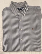Ralph Lauren Yarmouth Blue/White Striped Button-Down Dress Shirt 16/35 Cotton