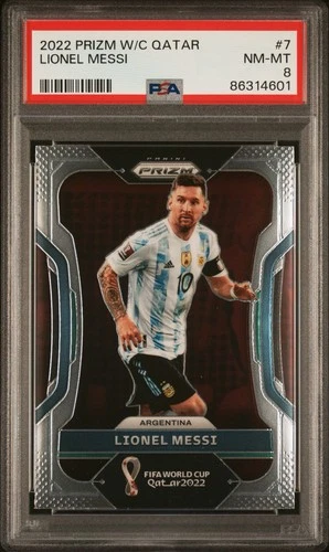 2022 PANINI PRIZM WORLD CUP QATAR #7 LIONEL MESSI PSA 8 ARGENTINA CHAMPIONS 🐐