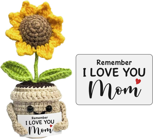 Cadeau tournesol fait main au crochet pour maman - Je t’aime maman, fête des mères - Photo 1/9
