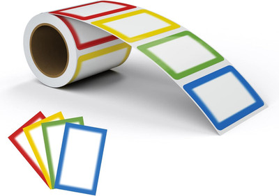 Colorful Plain Name Tag Labels - 200 Stickers, 3.5 X 2.25 Inch, Colorful Borders