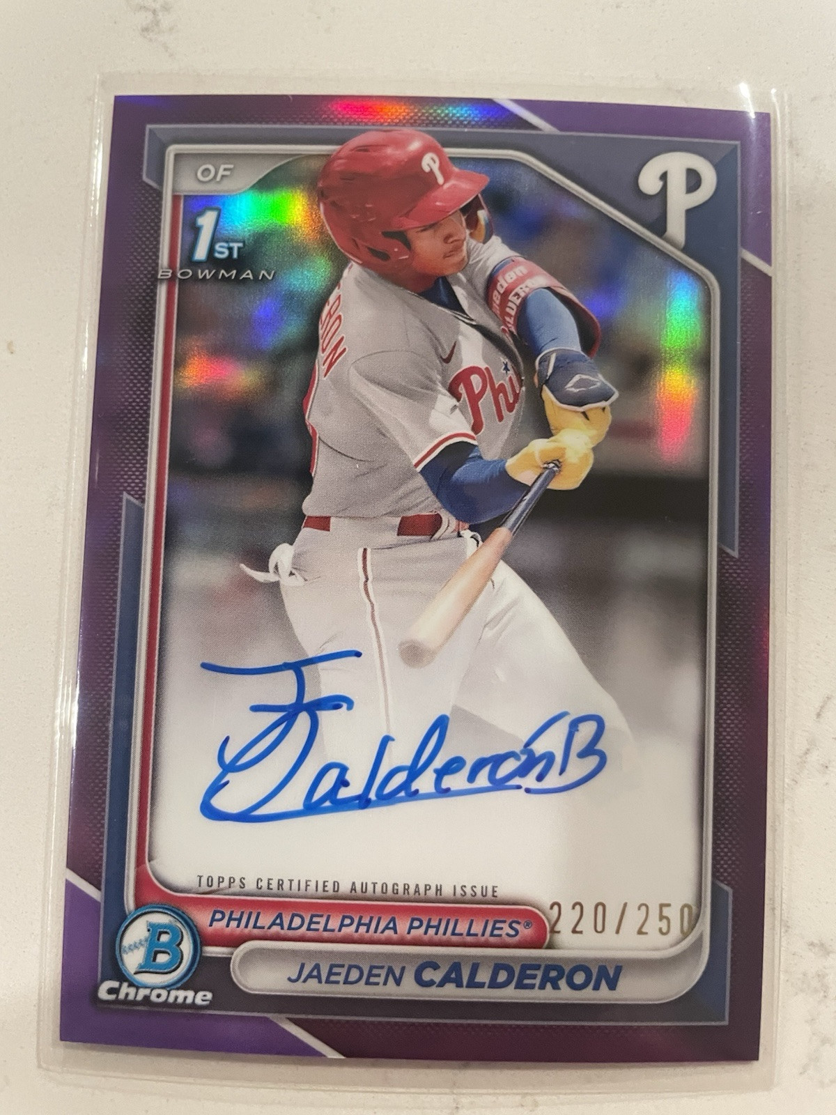 Jaeden Calderon 2024 Bowman Chrome 1st Bowman Auto Purple Refractor SP #d /250