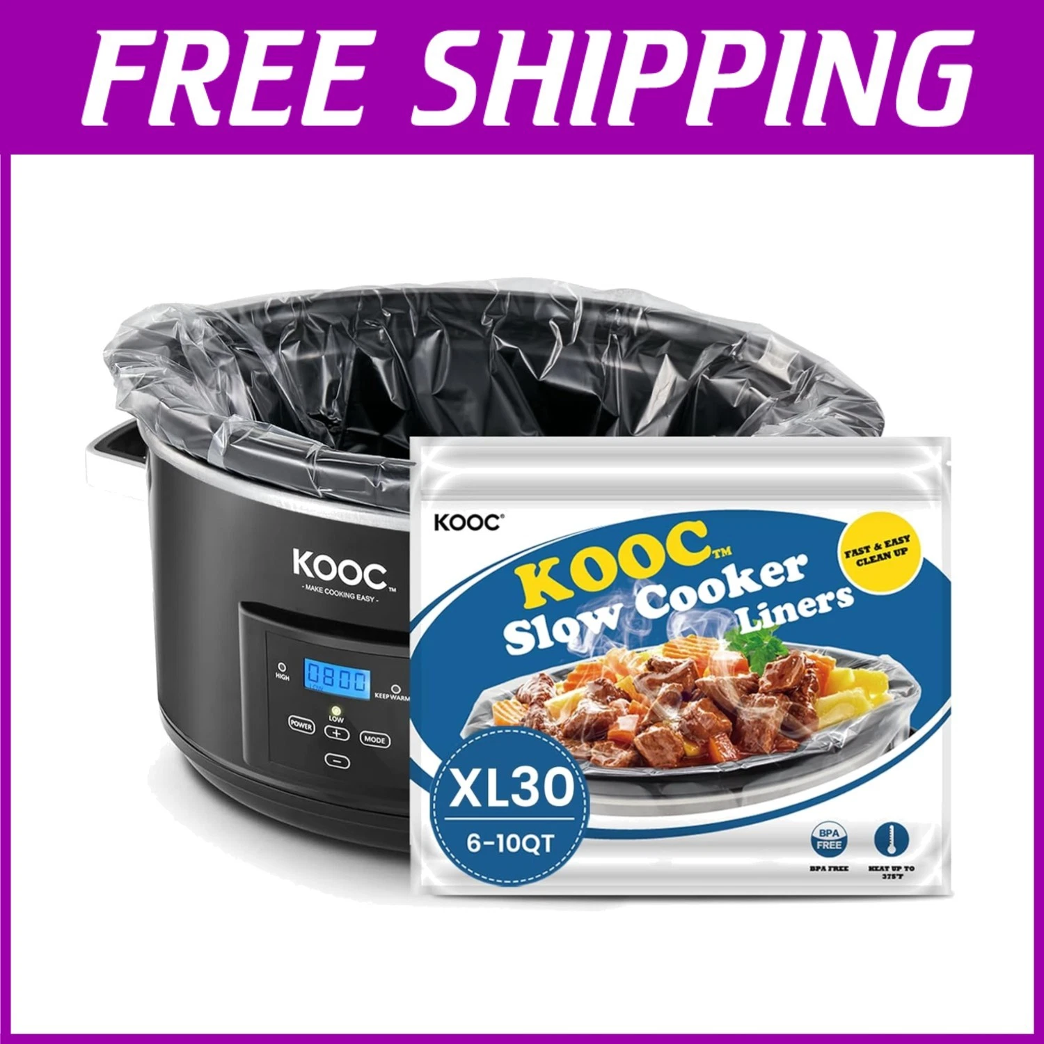 30 Pack 14"x22" Slow Cooker Liners Disposable Cooking Bags