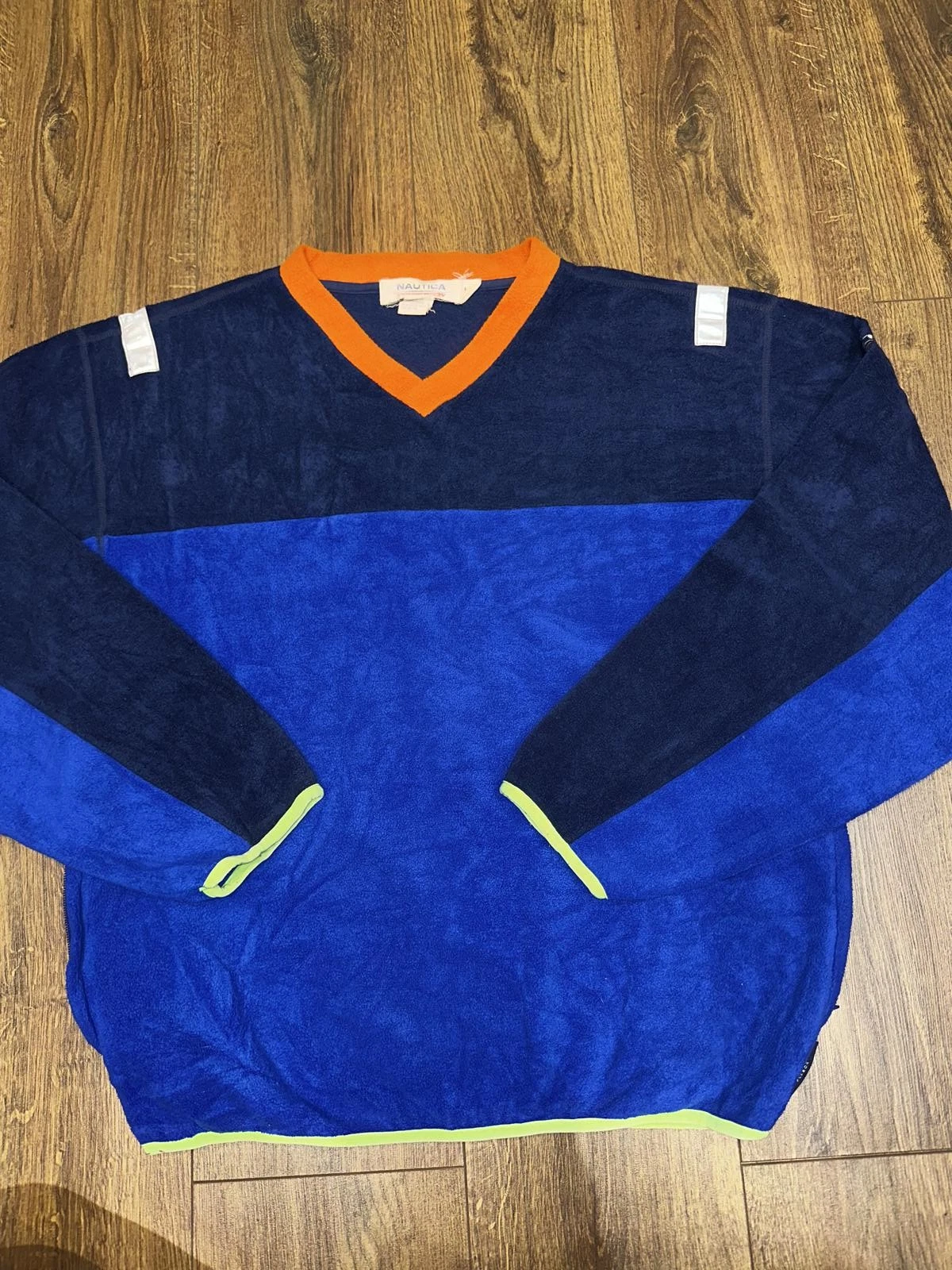 Nautica Competition Vintage Fleece Size M Blue Orange Neon Accents