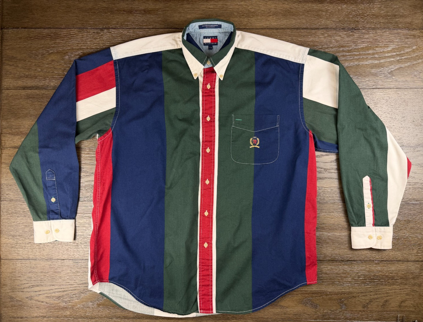 Vintage Mens Tommy Hilfiger Colorblock Button Down Long Sleeve 90s Size Large