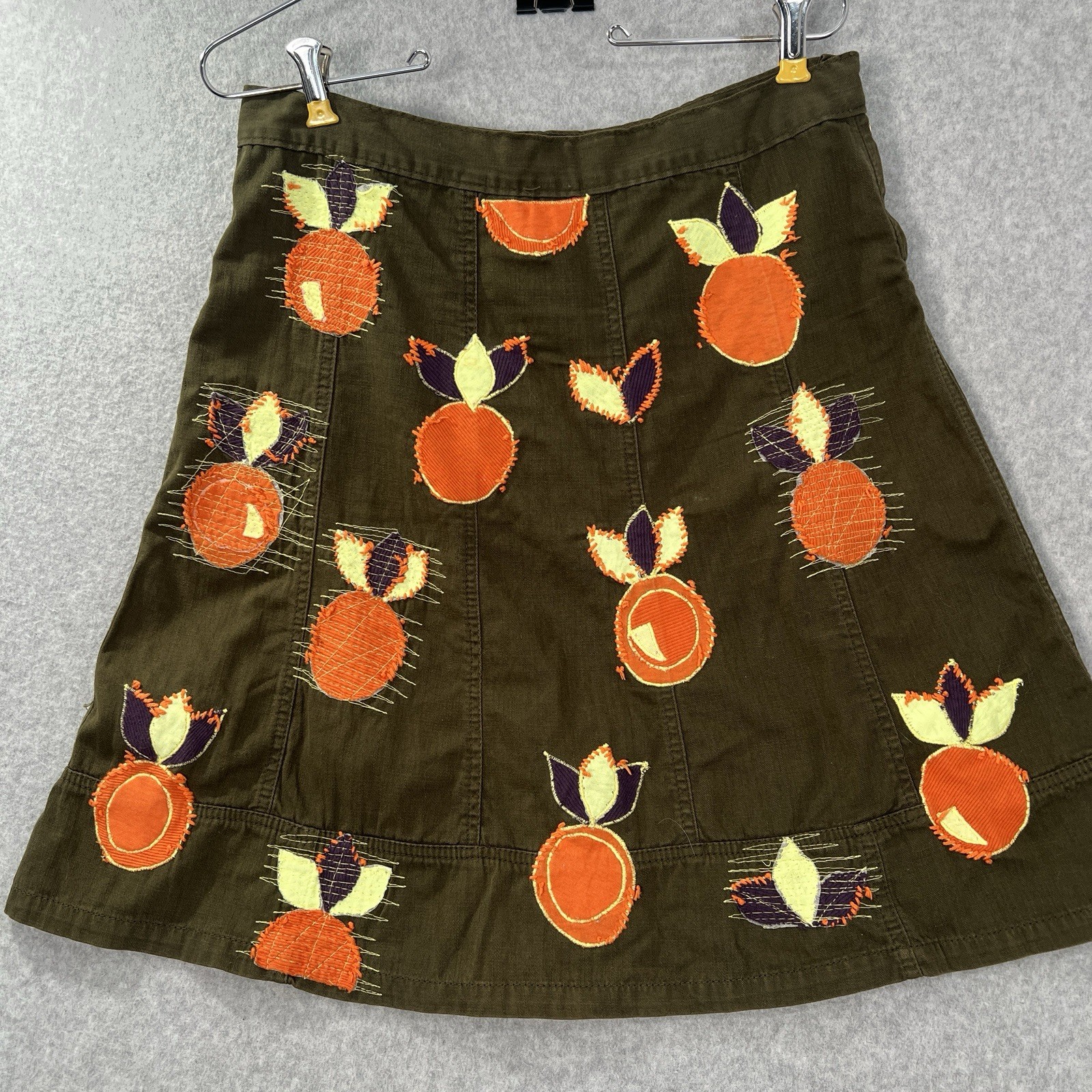 Isabela Capeto Skirt Patchwork Oranges Olive gree… - image 1