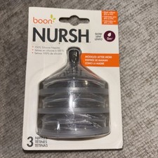 3 Pack: Boon Nursh Silicone Replacement Nipple Stage 1 Slow Flow 0m NEW