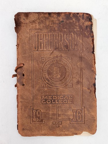 1916 antique JEFFERSON MEDICAL COLLEGE leather book INVITE CLASS DAY EXPERCISES
