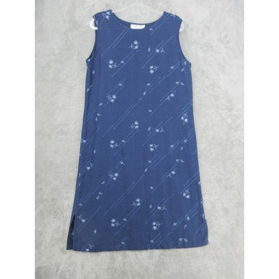 Vintage Norton Studio Dress Women XL Floral Linen Midi Relaxed Cottage Blue Zip