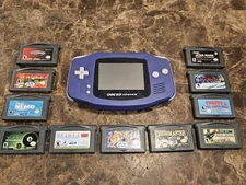 Nintendo Game Boy Advance GBA System - Indigo Purple AGB-001 W 11 Games **Tested