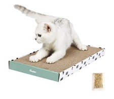 PAWSFANS Cat Scratcher Cardboard Scratch Pad with Box Durable 1pcs, Brown