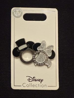 Disney Parks Pin Mickey & Minnie Mouse Wedding Rings Silver Bride and Groom