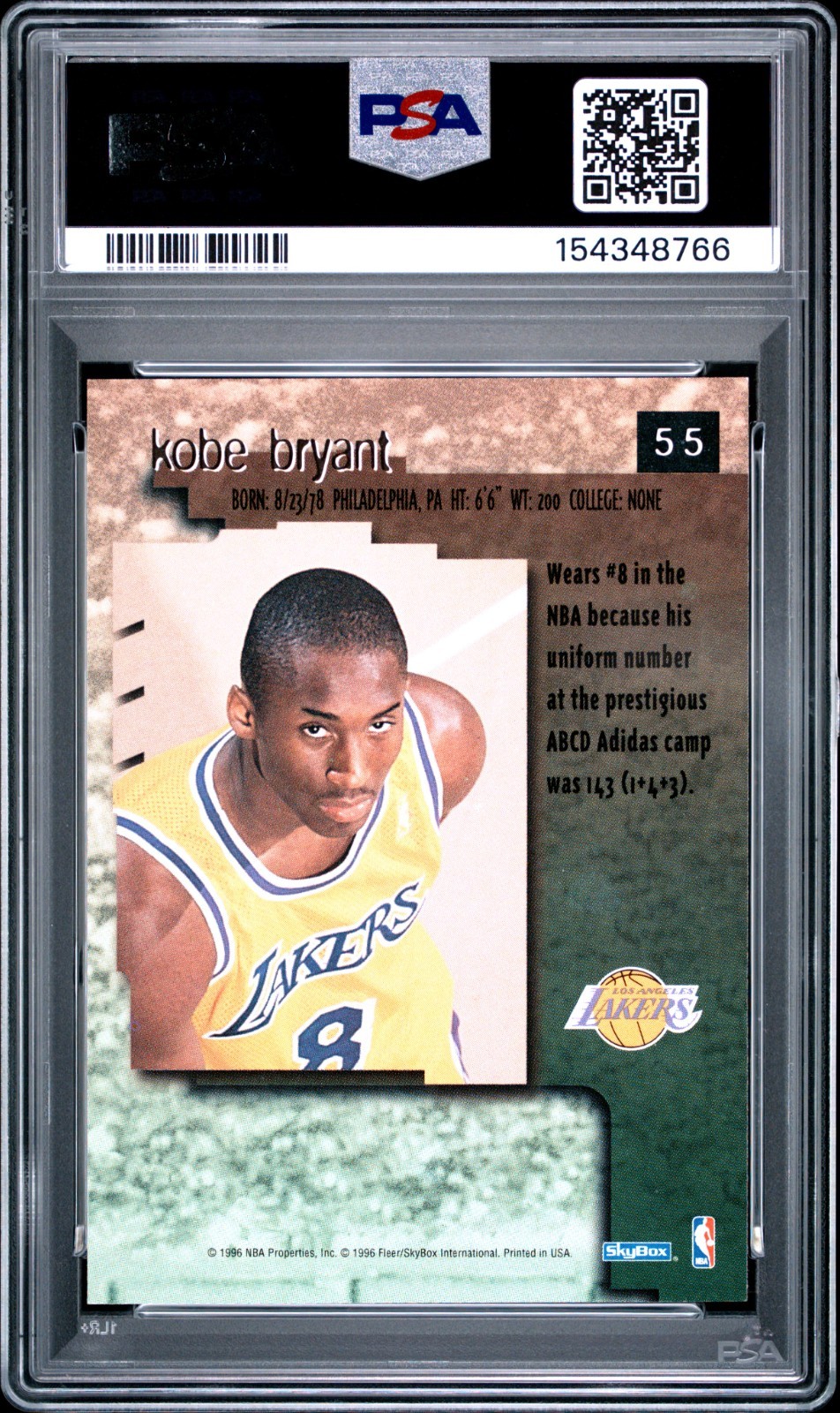 KOBE BRYANT 1996 SKYBOX PREMIUM ROOKIE RC #55 PSA 9 MINT! LAKERS MVP! #154348766 view 2