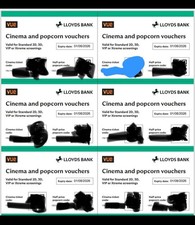 6x VUE Cinema & Half Price Popcorn Ticket Vouchers (Lloyds) - expiry 01/8/2026