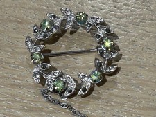 Vintage Sparkly Circular Silver Coloured Brooch With Safety Chain