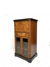 Antique 19th Century Inlaid Rustic Victorian Burr Walnut Secretaire Desk Cabinet