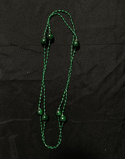 Green Glass Round Beaded Strand Necklace with Ball/Bead Chain