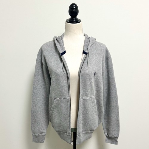 Polo Ralph Lauren Gris Jaspeado Cremallera Tejido Waffle Con Capucha Azul Marino Logo Sudadera - Imagen 3 de 14