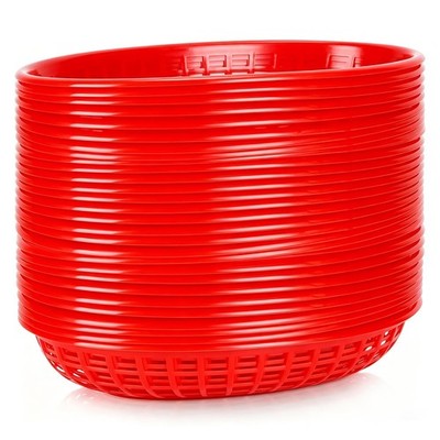 50 Pack Red Fast Food Baskets, Plastic Reusable Fruit Baskets, Bread Fry Food...