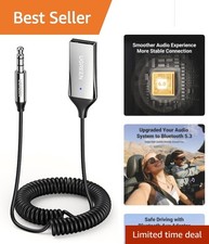 Compact Bluetooth 6.0 Car Adapter with Built-in Mic for Safe Hands-Free Calls