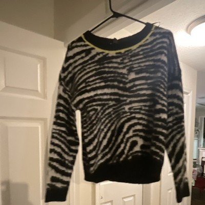 Love By Design Black White Zebra Print Knit Pullover Sweater Long Sleeve Size L
