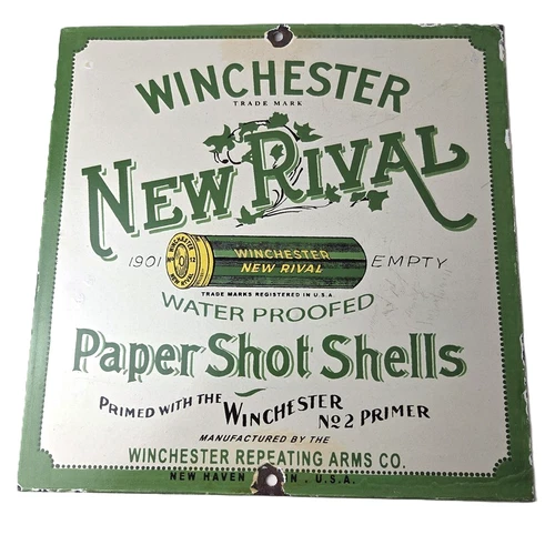 Vintage Winchester Porcelain Sign - Shot Gun Shells New Rival Advertise Gas Sign