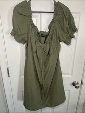 PrettyLittleThing Women’s Dress XL Ruffles Off The Shoulder Button Front Green