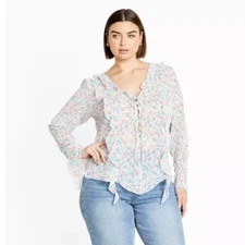 New City Chic size 22 Multi Color Floral Lidia Ruffle Print Top Feminine Boho