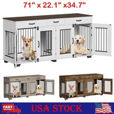71" Dog Crate Furniture Double Dog Crate w/ 3 Drawers and Removable Room Divider