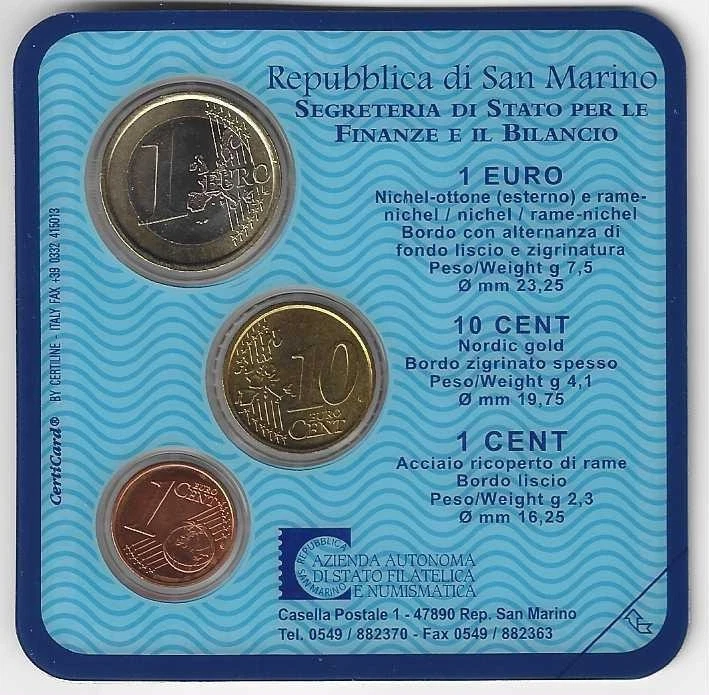Coincard St MARIN 2004 FDC / 3 pièces ( 1 cent / 10 cent /1 euro) état neuf - Photo 2/2