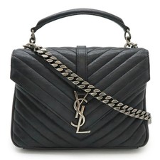 Saint Laurent Paris College 428056 Shoulder Bag Solid Leather Black #BLB812