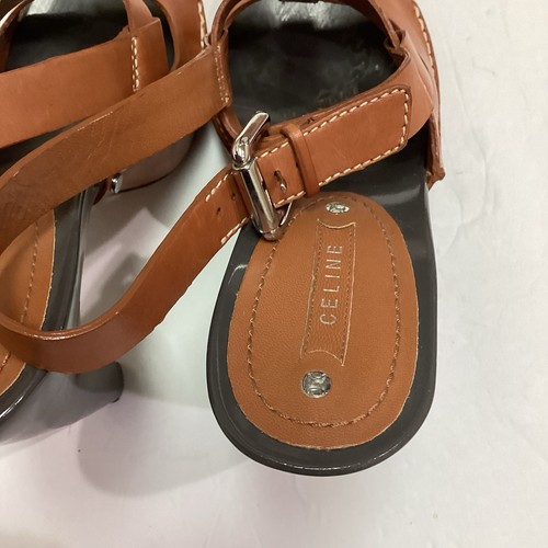 Celine Leather Sandal With High Heel Platform Slingback Shoes Brown 8.5 HTF - Picture 7 of 17