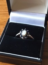 Artisan Silver Fire Opal & Blue Sapphire Halo Ring - Size R 1/2 C. Leslie Smith