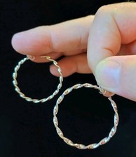 Taxco Modernist 1 "Dia. Spiral Twist Hoop Post Earrings 5.9g 925 Sterling Silver