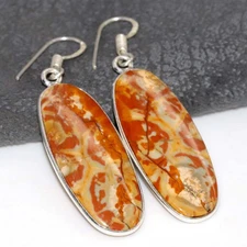 925 Silver Plated Birds Eye Jasper Earrings Jewelry Size 2.1" JW